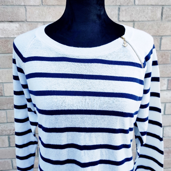 Nautica Navy Blue White Natuical Stripe Blouse Top - Picture 3 of 9